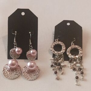 Elegant Silver and Pink Earrings Set